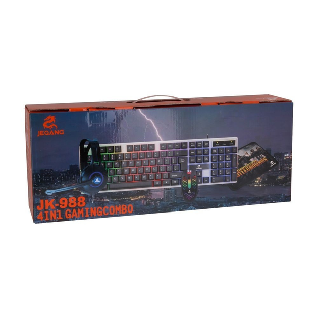Игровой Комплект JEQANG JK-988 для ПК 4в1 Клавиатура Мышь Наушники Коврик для геймеров с подсветкой - изображение 1