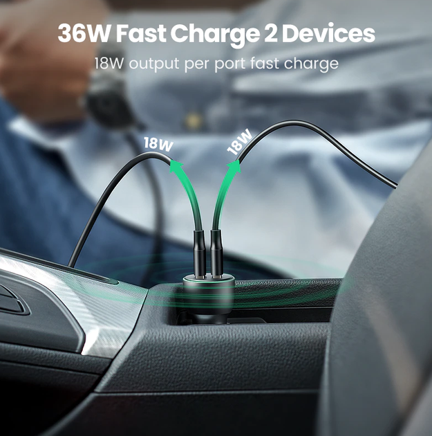 Автомобильное зарядное устройство Ugreen CD213 Dual USB Qualcomm Quick charge 3.0 36W - Фото 3 Автомобильное зарядное устройство Ugreen CD213 Dual USB Qualcomm Quick charge 3.0 36W - изображение 3
