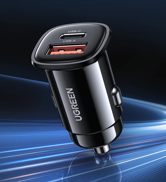 Автомобільний зарядний пристрій Ugreen 30w USB-C USB-A PD 3.0 QC 3.0 AFC FCP Black (CD332) - зображення 2