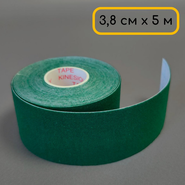 Кінезіо тейп стрічка пластир для тейпування спини шиї тіла 3,8 см х 5 м Kinesio tape Зелений (0474-3) - зображення 1