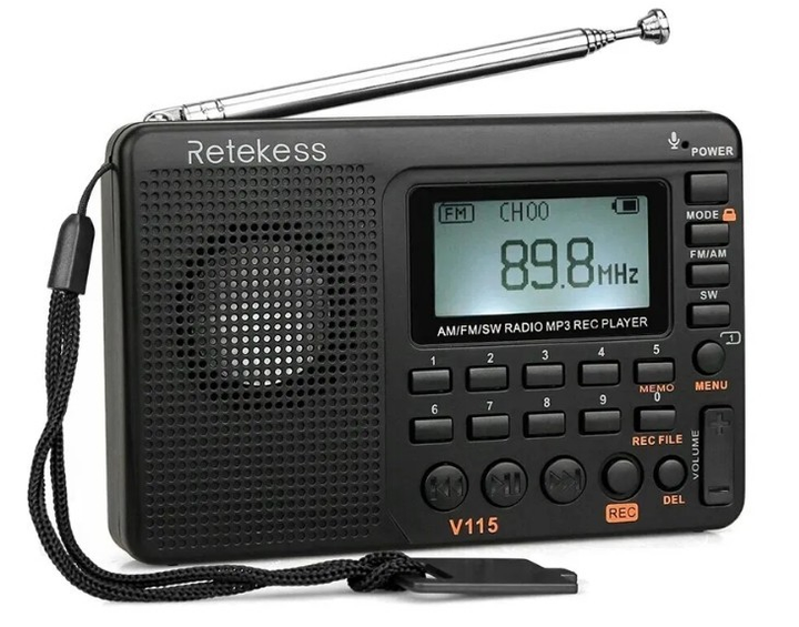 Радиоприемник RETEKESS V115 FM/AM/SW MP3 плеер, цифровой, УКВ диапазон ...