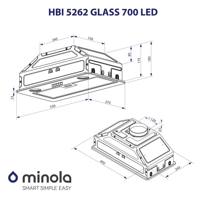 Вытяжка полновстраиваемая Minola HBI 5262 GR GLASS 700 LED - изображение 9
