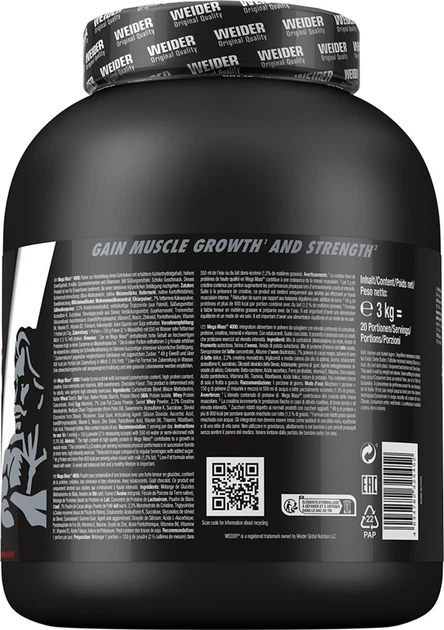 Гейнер Weider New Formula Mega Mass 4000 3 кг Шоколад (4044782325452 ...