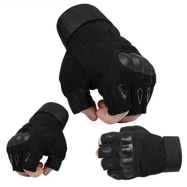 Тактические перчатки без пальцев Oakley / Мужские военные перчатки без пальцев Черные М 18-20 см. - изображение 2