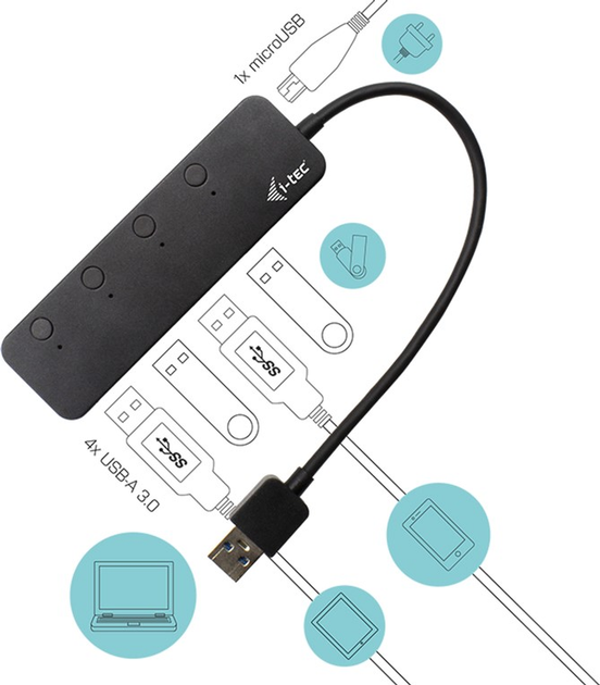 i-Tec Metal USB 3.0 4-w-1 Hub USB On/Off (U3CHARGEHUB4) - obraz 4