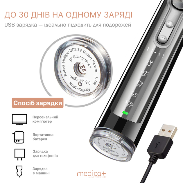 Ультразвукова зубна щітка Medica+ Probrush 9.0 (Ultasonic) black (Японія) - зображення 6