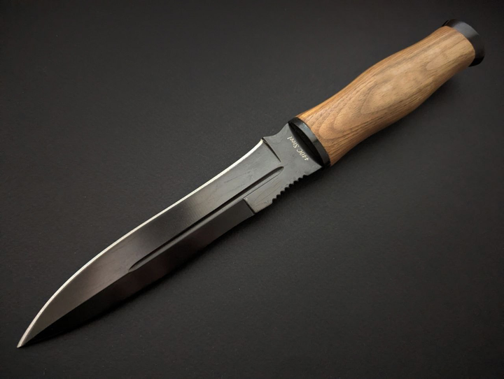 Нож Нескладної Мілітарі Тактичний Чорний з Дерев'яною Рукояткою MK34 - зображення 1