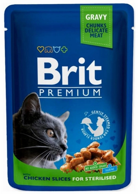 Вологий корм для стерилізованих котів Brit Cat скибочки курки в пакетиках 100 г (8595602506033) - зображення 1