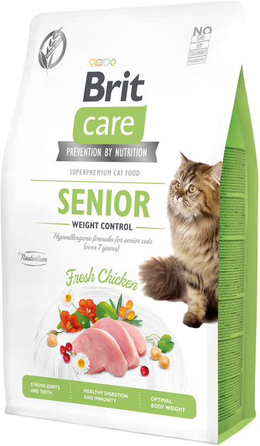 Sucha karma dla starszych kotów Brit care Cat g-f Senior Hipoalergiczna ze smakiem kurczaka 2 kg (8595602540945) - obraz 1