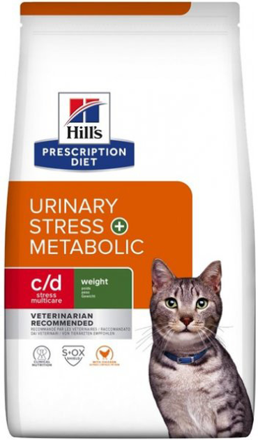 Сухий корм для дорослих котів із захворюваннями нирок Hill's pd feline c/d Сечовий стрес + Метаболізм зі смаком курки 3 кг (52742043814) - зображення 1