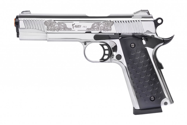 Сигнально-стартовий пістолет KUZEY 911-6, 9+1/9 mm (Matte Chrome Plating, Engraved/Black Grips) - зображення 1