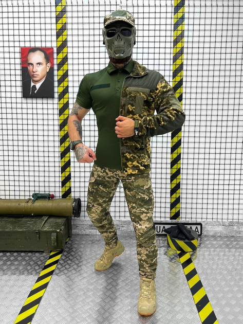 Тактичний військовий комплект Combo ( Фліска + Поло + Штани ), Камуфляж: Піксель ЗСУ, Розмір: XL - зображення 1