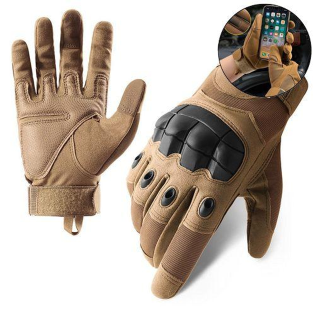 Перчатки тактические сенсорные BDA; XL/10; Хаки. Универсальные тактические перчатки с пальцами. Армейские перчатки. - изображение 1