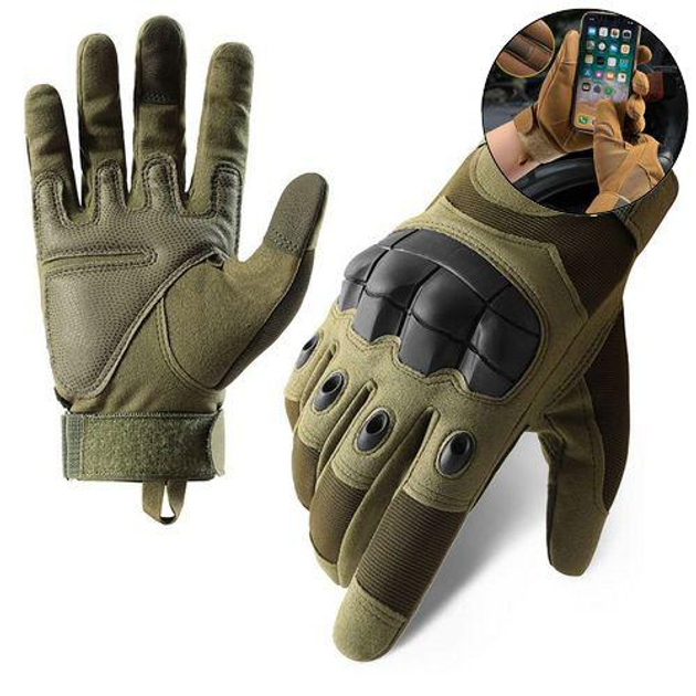 Перчатки тактические сенсорные BDA; L/9; Зеленый. Универсальные тактические перчатки с пальцами. Армейские перчатки. - изображение 1