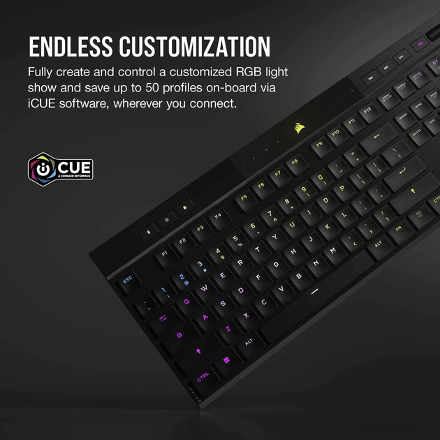 Klawiatura bezprzewodowa Corsair K100 Air Cherry MX Ultra Low Profile RGB Wireless Czarna (CH-913A01U-NA) - obraz 12