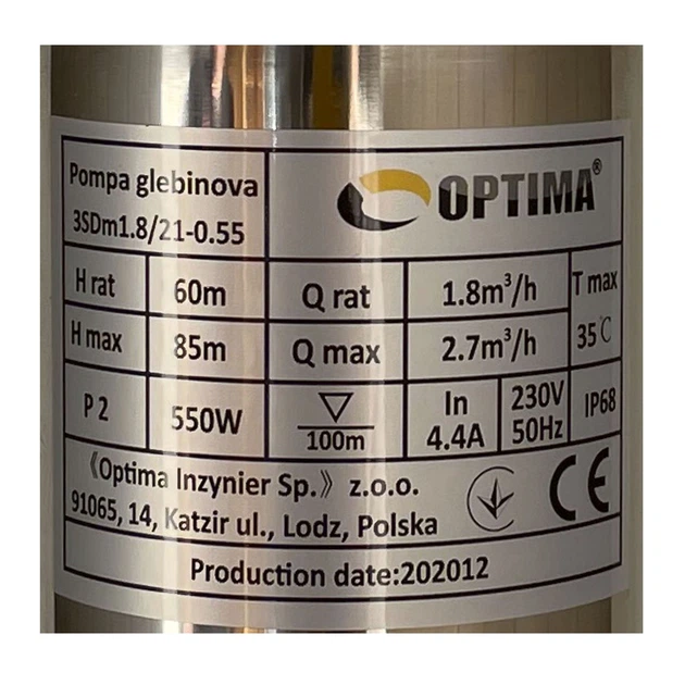 Насос свердловинний з вуст, до піску 3″ OPTIMA 3SDm1,8/21 0,55 кВт 85м + пульт+кабель 1,5м NEW - зображення 4