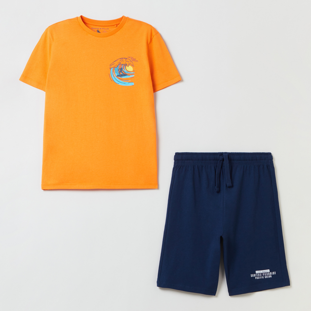 Koszulka dziecięca OVS Tsh Print+Shr Jersey Orange/Dark Blu 1796831 170 cm Pomarańczowa/Ciemnoniebieska (8056781016183) - obraz 1