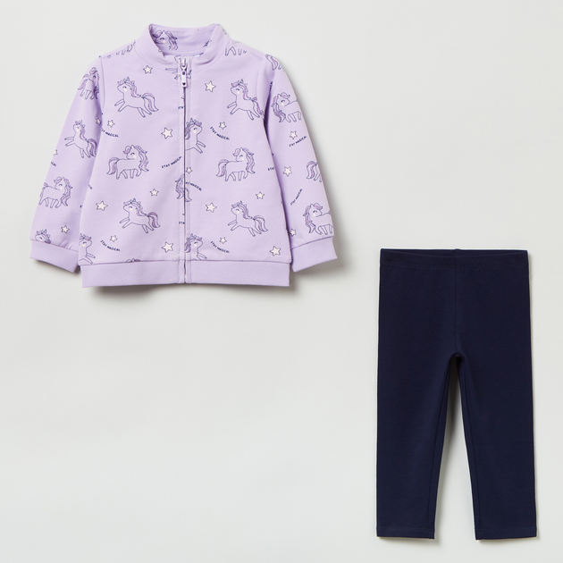 Komplet (bluza + legginsy) dla dzieci OVS Full Zip Aop Lilac Breeze 1817459 92 cm Fioletowy (8056781509357) - obraz 1