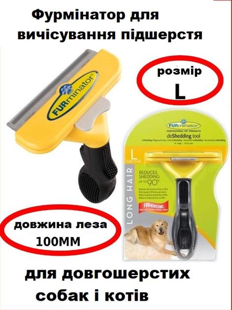 Щетка Фурминатор для кошек и собак с кнопкой для чистки шерстки 10 см ...