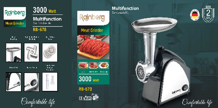 Мясорубка Rainberg RB-678 3000W + Насадка Для Колбас - Фото 5 Мясорубка Rainberg RB-678 3000W + Насадка Для Колбас - изображение 5