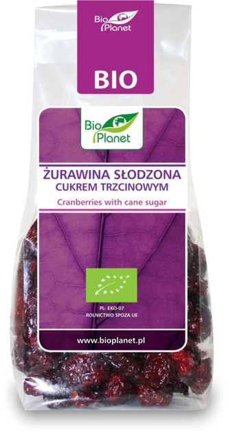 BIO PLANET Żurawina sł. cukrem trzcinowym BIO 100 g (5907814665201) - obraz 1