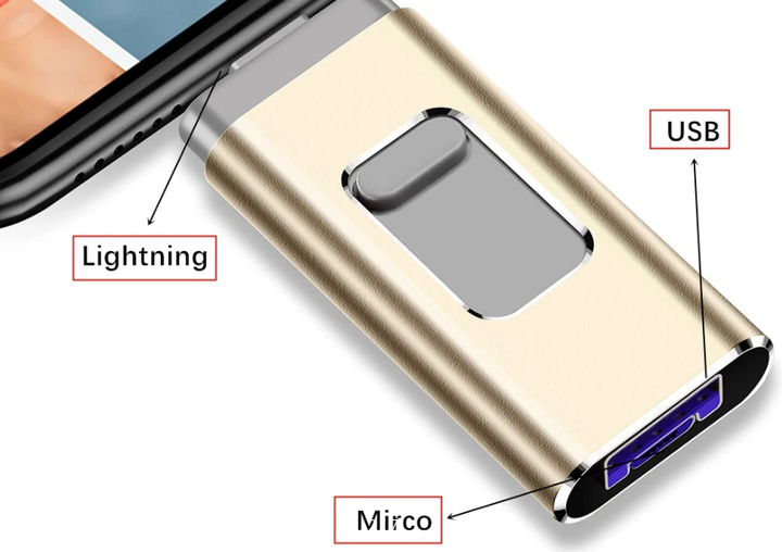 Флешка для Apple iPhone с разъемом USB 3.0 Micro USB Lightning 64 GB HighSpeed золото - изображение 2