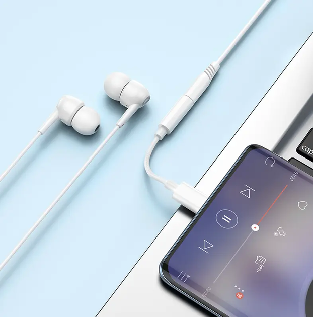 Перехідник Hoco LS35 Type-C – AUX 3.5 мм 8 см білий - изображение 5
