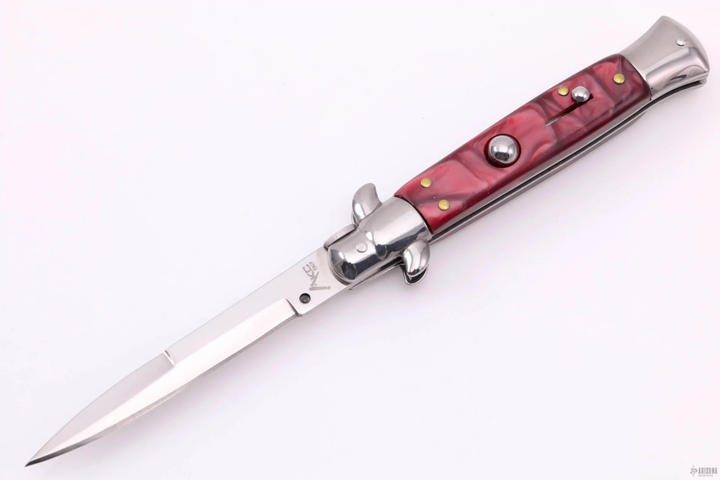 Викидний ніж стилет автомат AKC 9 з чохлом (Червоний) - зображення 1