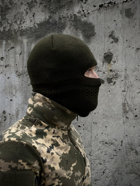 Зимова в'язана Балаклава-шапка / Утеплений Підшоломник хакі розмір універсальний - зображення 8