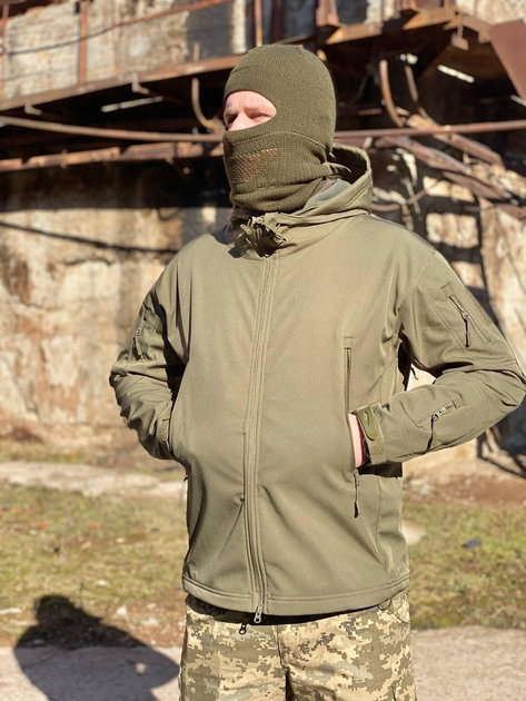 Мужская Демисезонная Куртка на Флисе олива / Водонепроницаемая Верхняя одежда SoftShell размер L - изображение 1