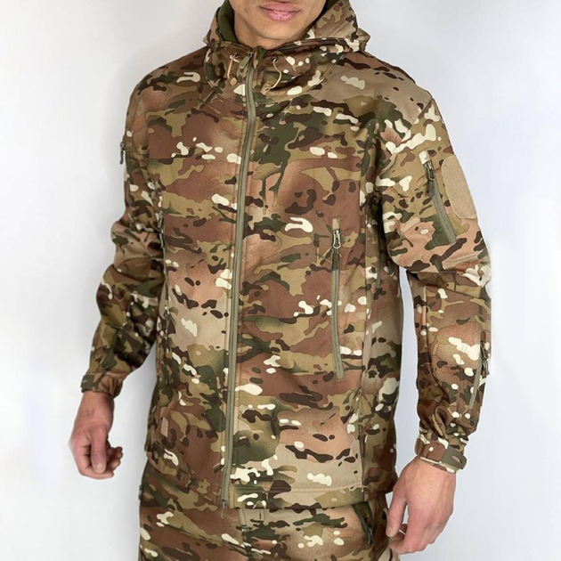 Мужская утепленная Куртка с капюшоном Soft-shell / Бушлат на флисе мультикам размер L - изображение 1