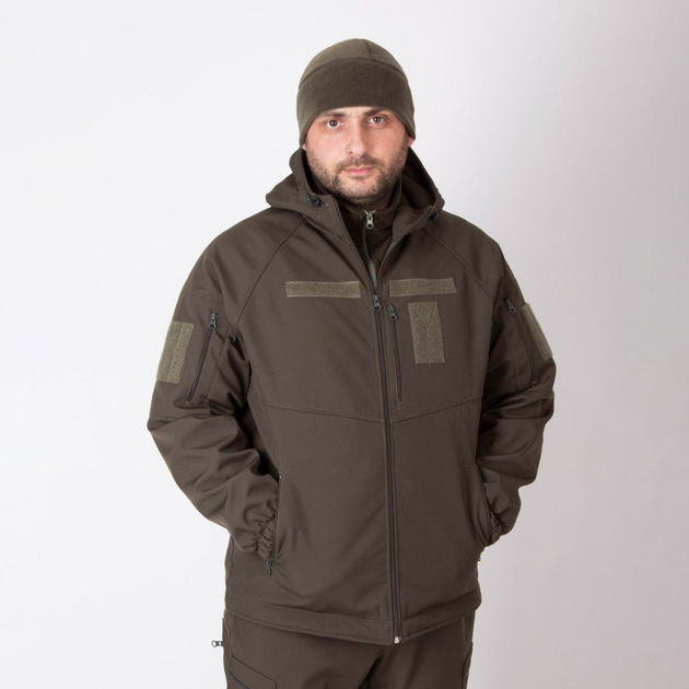 Мужская демисезонная Куртка Softshell с капюшоном / Водонепроницаемый Бушлат на флисе олива размер 48 - изображение 1