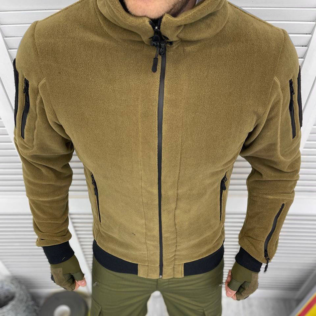 Мужская флисовая Куртка с капюшном и липучками под шевроны койот размер XXXL - изображение 1
