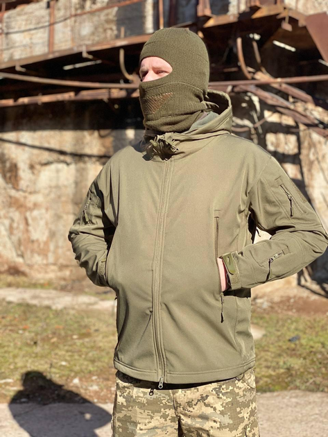 Чоловіча Демісезонна Куртка на Флісі олива / Водонепроникний Верхній одяг SoftShell розмір XL - зображення 1
