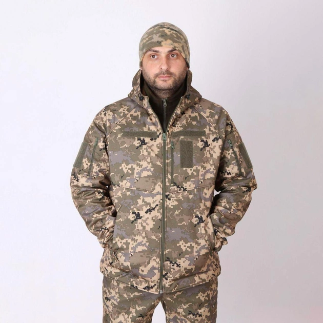 Чоловіча демісезонна Куртка Softshell з капюшоном / Водонепроникний Бушлат на флісі піксель розмір 46 - зображення 1