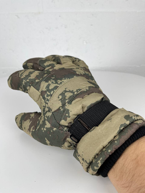 Водонепроницаемые Зимние перчатки на синтепоне с флисовой подкладкой камуфляж размер M - изображение 1