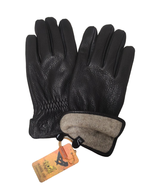 Шкіряні чоловічі рукавиці з вовняною підкладкою чорні розмір M - зображення 1