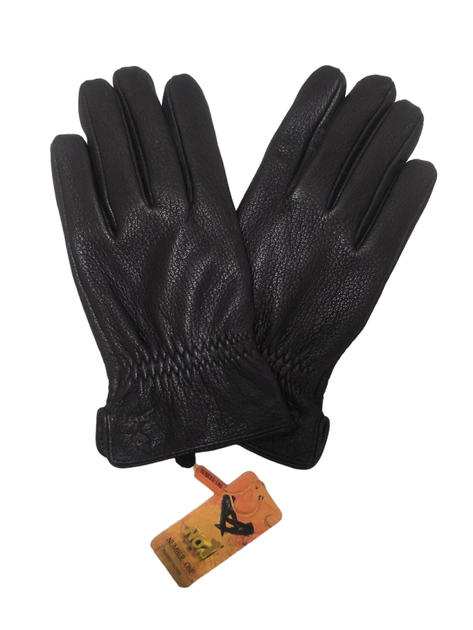 Шкіряні чоловічі рукавиці з вовняною підкладкою чорні розмір S - зображення 2