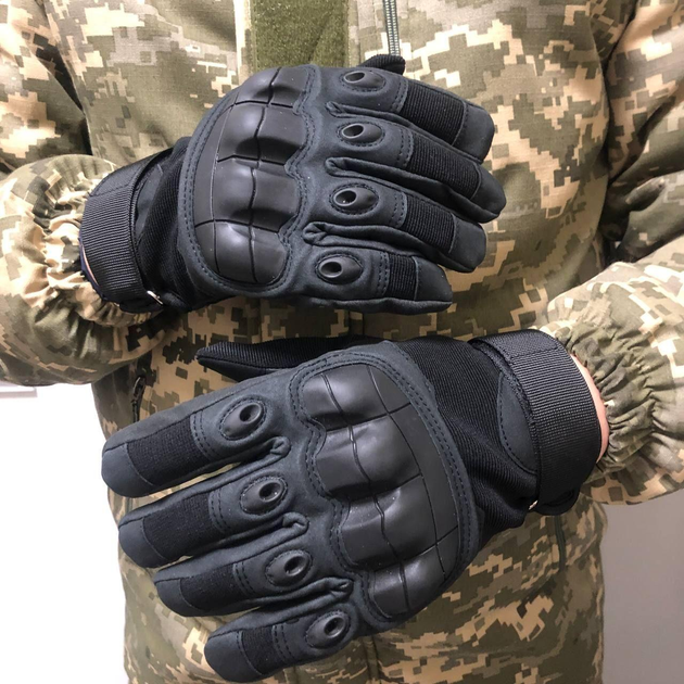 Плотные сенсорные перчатки с мембраной и защитными накладками черные размер XXL - изображение 1