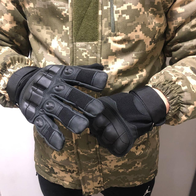 Плотные сенсорные перчатки с мембраной и защитными накладками черные размер XXL - изображение 2