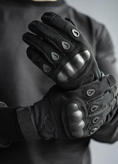 Зимние утепленные перчатки с косточками и сенсорными накладками черные размер L - изображение 1