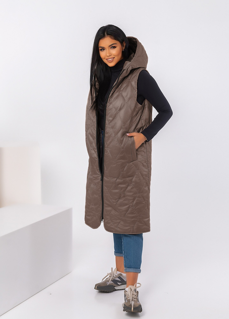 Длинный стеганый жилет с капюшоном 3192344 2XL-3XL (56-58) Мокко от ...
