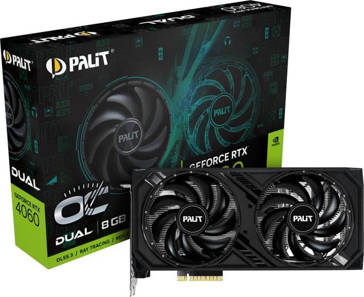 Відеокарта GF RTX 4060 8GB GDDR6 Dual OC Palit (NE64060T19P1-1070D) - Фото 1 Відеокарта GF RTX 4060 8GB GDDR6 Dual OC Palit (NE64060T19P1-1070D) - зображення 1