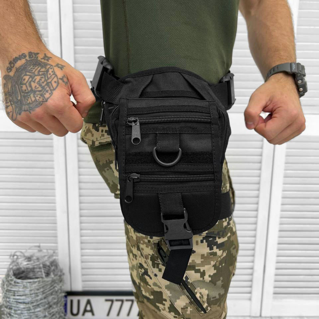 Поясная Сумка на ногу Cordura 1000D с 5 карманами черная размер 26,5x11,5x18,8 см - изображение 1