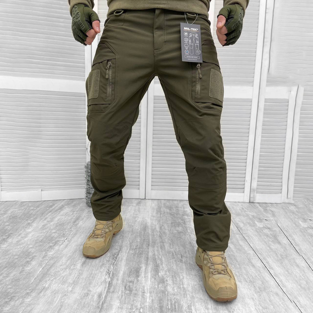 Зимние мужские Брюки Mil-Tec Softshell Assault на флисе / Теплые водонепроницаемые Брюки олива размер S - изображение 2