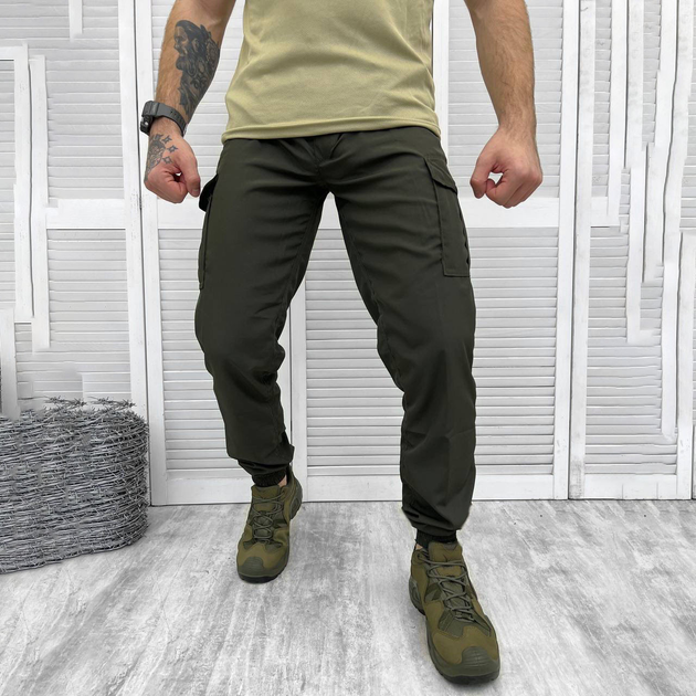 Мужские крепкие Брюки с накладными карманами / Плотные Брюки олива размер 2XL - изображение 1