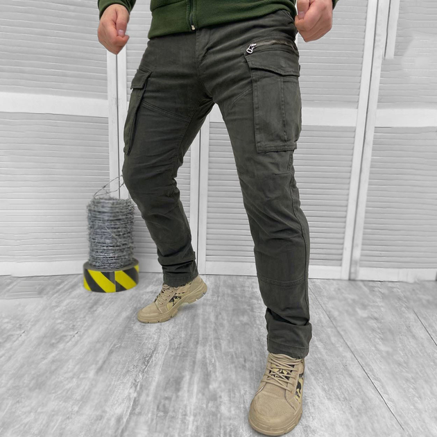 Чоловічі щільні Штани Leon із накладними кишенями / Еластичні бавовняні Брюки хакі розмір XL - зображення 1