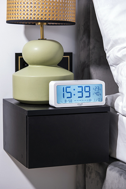 Настільний годинник-будильник Adler AD 1195w White (5903887809474) - зображення 7