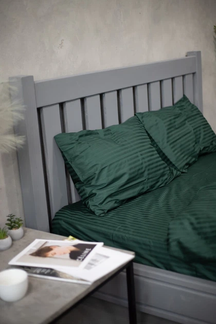 Комплект постільної білизни Satin Stripe Emerald 100% бавовна 215х150 см 70х70 см полуторний - Фото 6 Комплект постільної білизни Satin Stripe Emerald 100% бавовна 215х150 см 70х70 см полуторний - зображення 6