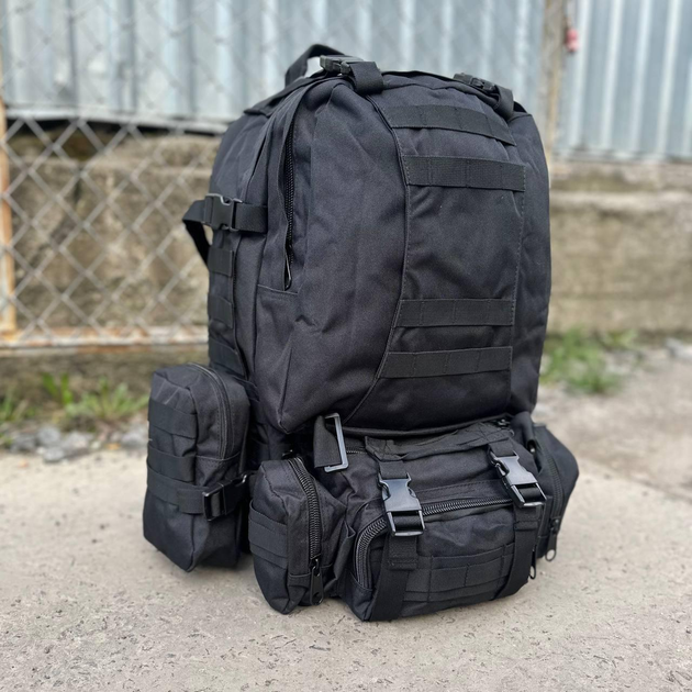 Тактичний рюкзак із трьома підсумками на плечі 55 л чорний - зображення 1